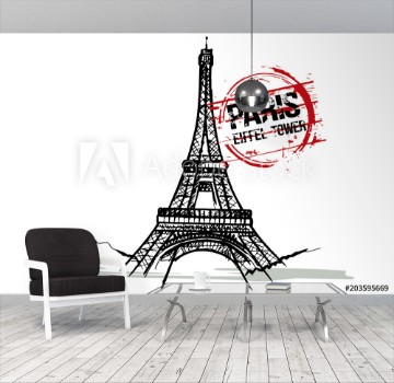 Picture of Eiffel Tower Paris France city design Hand drawn illustration
